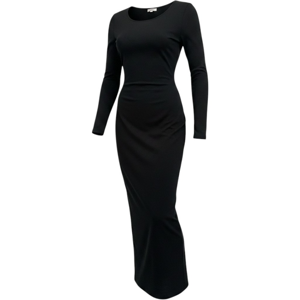 Open Back Chain Maxi Dress Black Ribbed Knit Long Sleeve Medium